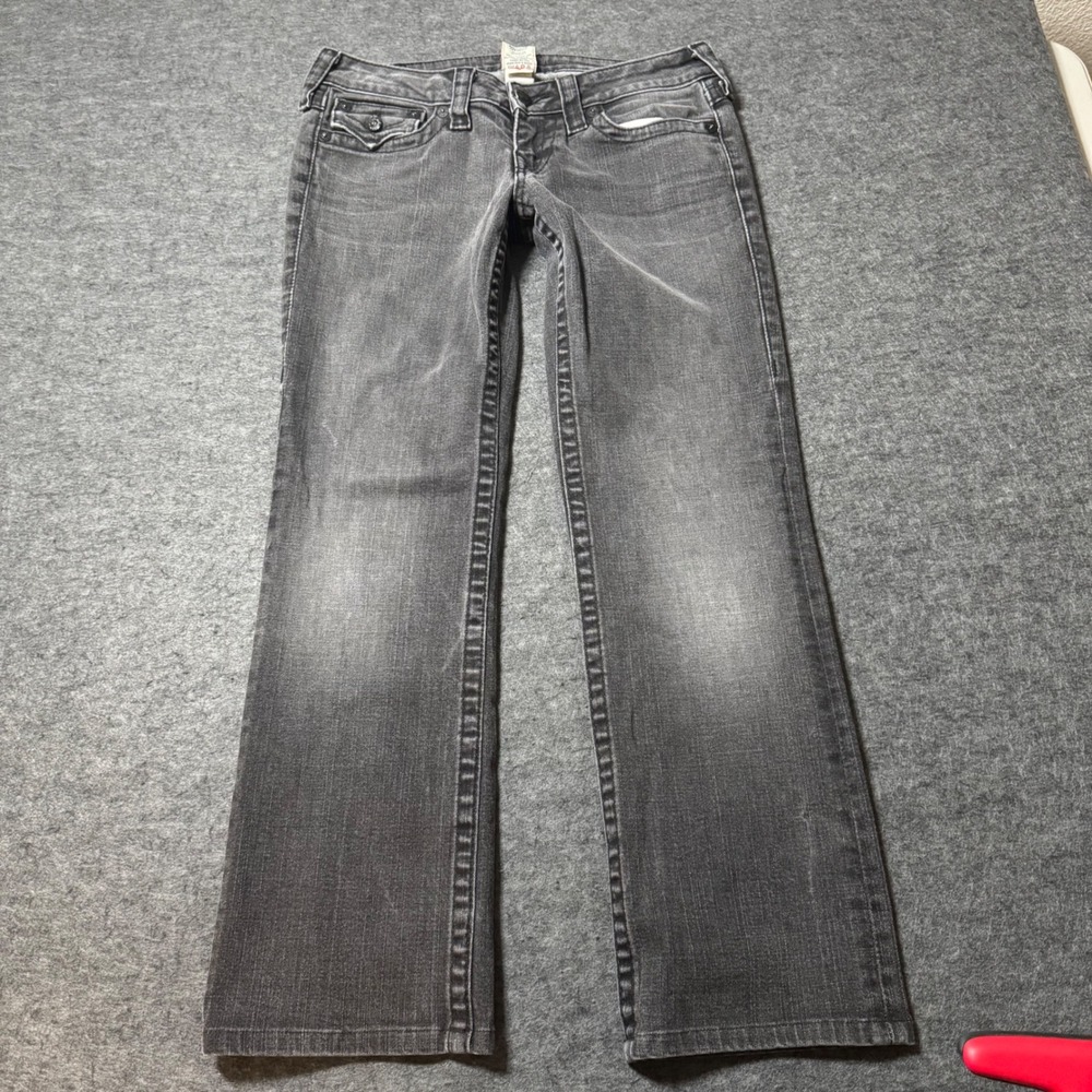 VTG Y2K True Religion Billy Low Rise Jeans Faded Black Straight Leg Size 28